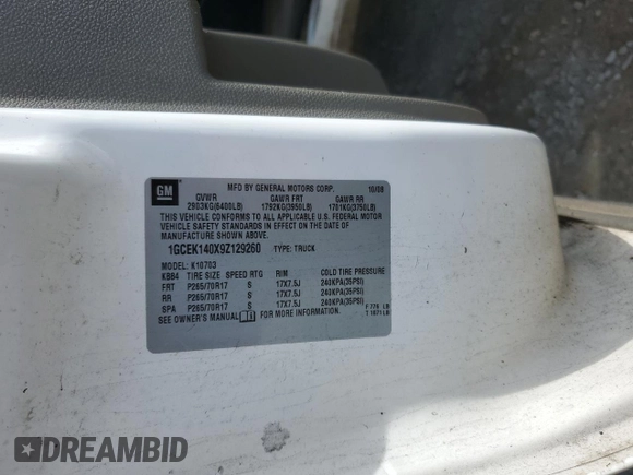 2009 Chevrolet Silverado 1500 1LT with VIN 1GCEK140X9Z129260, listed as a Copart auction lot 52605715 with 283,906 mi miles and Salvage Title. Bid and sale history available at DreamBid. Image 12.