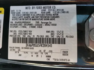 2015 Ford Fusion Energi Titanium with VIN 3FA6P0SU5FR204541, listed as a Copart auction lot 56754502 with 46,551 mi miles. Bid and sale history available at carsss.com. Image 10.