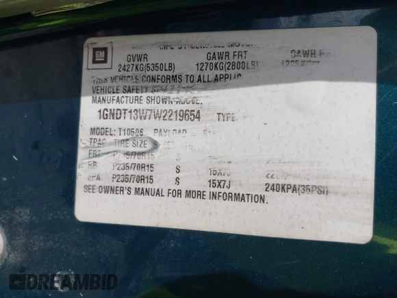 1998 Chevrolet Blazer LS z VIN 1GNDT13W7W2219654, wystawiony jako IAAI lot #42275733 z przebiegiem 150 384 mil mil oraz . Historia ofert i sprzedaży dostępna na DreamBid. Obrazek 9.