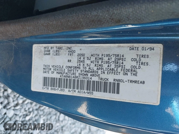 1994 Toyota Pickup z VIN 4TARN81A8RZ196014, wystawiony jako IAAI lot #42356847 z przebiegiem 165 291 mil mil oraz . Historia ofert i sprzedaży dostępna na DreamBid. Obrazek 9.