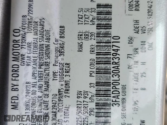 2010 Ford Fusion Hybrid z VIN 3FADP0L30AR394710, wystawiony jako Copart lot #60652485 z przebiegiem 114 135 mil mil oraz Szkoda całkowita • Salvage title. Historia ofert i sprzedaży dostępna na DreamBid. Obrazek 12.