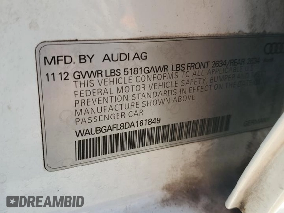 2013 Audi S4 Premium Plus with VIN WAUBGAFL8DA161849, listed as a Copart auction lot 76009794 with 74,322 mi miles and Salvage Title. Bid and sale history available at carsss.com. Image 12.