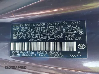 2013 Scion iQ with VIN JTNJJXB07DJ022337, listed as a IAAI auction lot 41507619 with Not provided miles and . Bid and sale history available at DreamBid. Image 9.