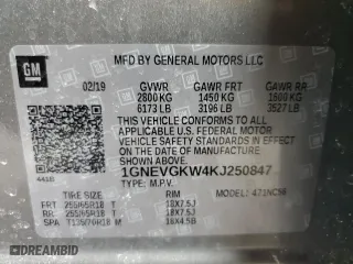 2019 Chevrolet Traverse LT Cloth with VIN 1GNEVGKW4KJ250847, listed as a Copart auction lot 47204175 with 58,805 mi miles and Salvage Title. Bid and sale history available at carsss.com. Image 13.