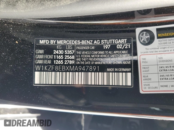 2021 Mercedes-Benz E-Class E 350 with VIN W1KZF8EBXMA947891, listed as a Copart auction lot 44790545 with 78,365 mi miles and Salvage Title. Bid and sale history available at carsss.com. Image 12.