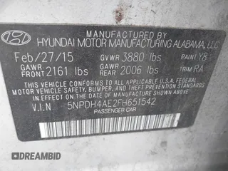 2015 Hyundai Elantra SE z VIN 5NPDH4AE2FH651542, wystawiony jako IAAI lot #42085090 z przebiegiem 168 210 mil mil oraz . Historia ofert i sprzedaży dostępna na DreamBid. Obrazek 9.