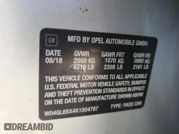 2019 Buick Regal Preferred with VIN W04GL6SX4K1004787, listed as a Copart auction lot 68934804 with 72,585 mi miles and Salvage title. Bid and sale history available at DreamBid. Image 15.