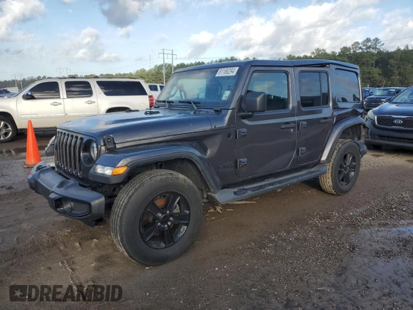 2020 Jeep Wrangler Unlimited Sahara Altitude z VIN 1C4HJXEG7LW312770, wystawiony jako Copart lot #81186294 z przebiegiem 56 926 mil mil oraz Szkoda całkowita • Salvage title. Historia ofert i sprzedaży dostępna na DreamBid. Obrazek 1.