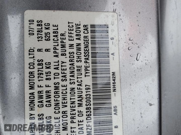 2011 Honda CR-Z EX z VIN JHMZF1D63BS003197, wystawiony jako Copart lot #59654925 z przebiegiem 163 353 mil mil oraz Szkoda całkowita • Salvage title. Historia ofert i sprzedaży dostępna na DreamBid. Obrazek 12.
