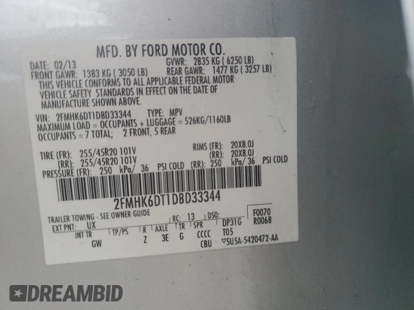 2013 Ford Flex Limited with VIN 2FMHK6DT1DBD33344, listed as a Copart auction lot 44153395 with 174,223 mi miles and Clean Title. Bid and sale history available at carsss.com. Image 13.