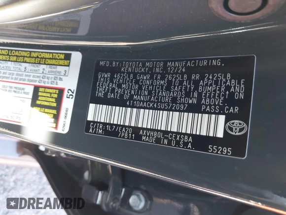 2025 Toyota Camry LE z VIN 4T1DAACK4SU572097, wystawiony jako IAAI lot #41827762 z przebiegiem 8 106 mil mil oraz . Historia ofert i sprzedaży dostępna na DreamBid. Obrazek 9.