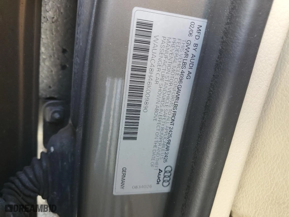 2006 Audi A4 1.8T with VIN WAUAC48H46K009890, listed as a Copart auction lot 77345364 with 117,741 mi miles and Salvage Title. Bid and sale history available at carsss.com. Image 12.