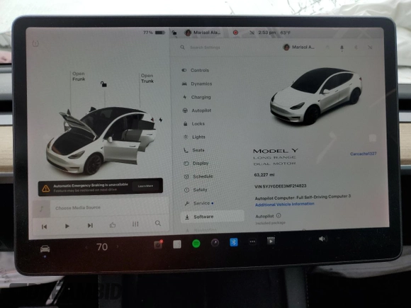 2021 Tesla Model Y Long Range with VIN 5YJYGDEE3MF214823, listed as a Copart auction lot 50738045 with 63,227 mi miles and Salvage Title. Bid and sale history available at DreamBid. Image 9.