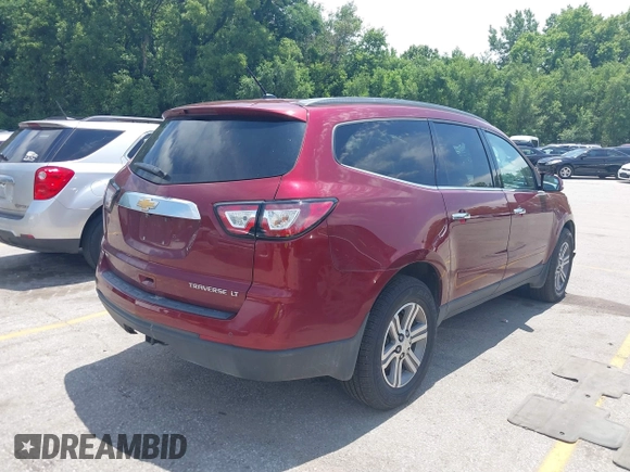 2015 Chevrolet Traverse LT with VIN 1GNKVHKD3FJ337801, listed as a IAAI auction lot 39801496 with 118,159 mi miles and . Bid and sale history available at DreamBid. Image 4.