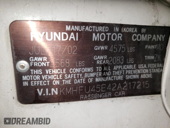 2002 Hyundai XG L z VIN KMHFU45E42A217215, wystawiony jako Copart lot #84450314 z przebiegiem 179 904 mil mil oraz Szkoda całkowita • Salvage title. Historia ofert i sprzedaży dostępna na DreamBid. Obrazek 12.
