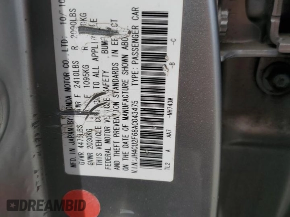 2010 Acura TSX с VIN JH4CU2F68AC043475, выставлен на аукционе Copart как лот 52312805 с пробегом 209 958 миль миль и Списание • Salvage title. История ставок и продаж доступна на DreamBid. Изображение 12.