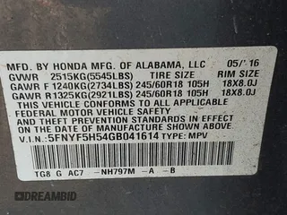 2016 Honda Pilot EX-L z VIN 5FNYF5H54GB041614, wystawiony jako IAAI lot #41505898 z przebiegiem Nie podano mil oraz . Historia ofert i sprzedaży dostępna na DreamBid. Obrazek 9.
