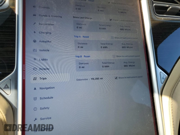 2015 Tesla Model S 85D with VIN 5YJSA1E48FF118749, listed as a Copart auction lot 54516035 with 115,380 mi miles and Salvage Title. Bid and sale history available at carsss.com. Image 9.