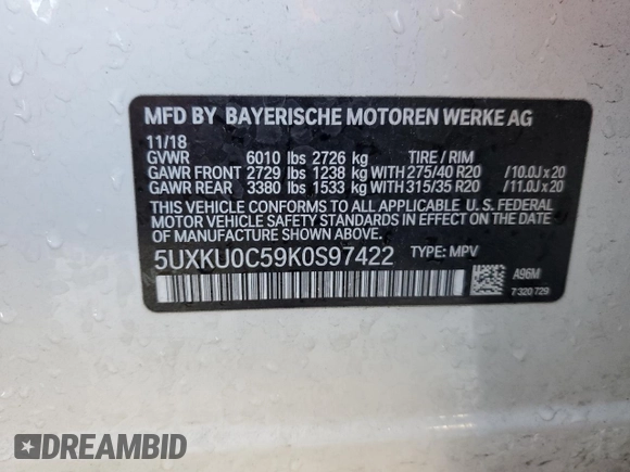 2019 BMW X6 sDrive35i z VIN 5UXKU0C59K0S97422, wystawiony jako Copart lot #52337545 z przebiegiem 80 890 mil mil oraz Czysty tytuł • Clean title. Historia ofert i sprzedaży dostępna na DreamBid. Obrazek 13.