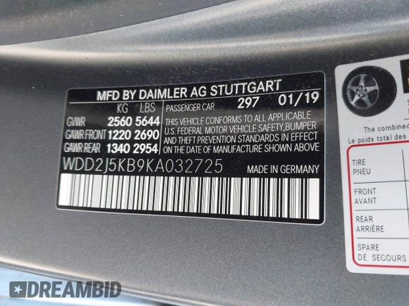 2019 Mercedes-Benz CLS with VIN WDD2J5KB9KA032725, listed as a IAAI auction lot 41547080 with 1 mi miles. Bid and sale history available at carsss.com. Image 9.