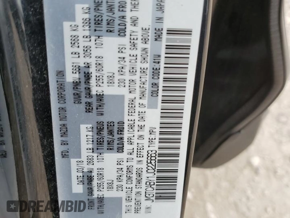 2018 Mazda CX-9 Sport with VIN JM3TCABY1J0225663, listed as a Copart auction lot 64998114 with 81,351 mi miles and Salvage Title. Bid and sale history available at DreamBid. Image 13.