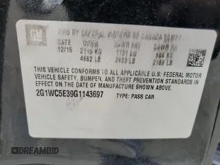 2016 Chevrolet Impala LTZ with VIN 2G1WC5E39G1143697, listed as a Copart auction lot 62316885 with Not provided miles and Salvage title. Bid and sale history available at DreamBid. Image 12.