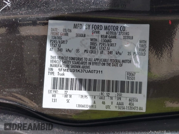 2007 Ford Explorer Sport Trac XLT с VIN 1FMEU31K37UA07311, выставлен на аукционе IAAI как лот 42352365 с пробегом 167 282 миль миль и . История ставок и продаж доступна на DreamBid. Изображение 9.