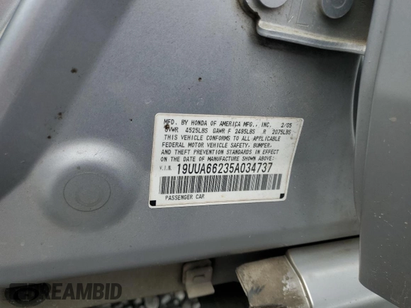 2005 Acura TL with VIN 19UUA66235A034737, listed as a Copart auction lot 51227955 with 188,001 mi miles and Salvage Title. Bid and sale history available at carsss.com. Image 14.