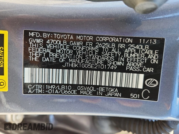 2014 Lexus ES 330 with VIN JTHBK1GG5E2101749, listed as a Copart auction lot 63680425 with 272,621 mi miles and Salvage title. Bid and sale history available at DreamBid. Image 13.