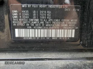 2014 Subaru Legacy Premium with VIN 4S3BMCC60E3031415, listed as a Copart auction lot 58858505 with 92,374 mi miles and Salvage title. Bid and sale history available at DreamBid. Image 12.