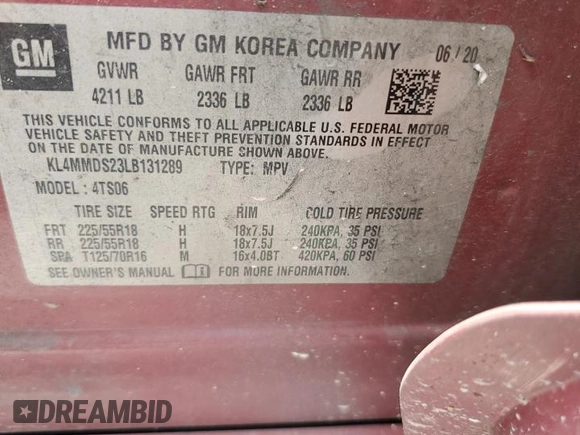 2020 Buick Encore GX Select z VIN KL4MMDS23LB131289, wystawiony jako Copart lot #62785085 z przebiegiem Nie podano mil oraz Szkoda całkowita • Salvage title. Historia ofert i sprzedaży dostępna na DreamBid. Obrazek 13.