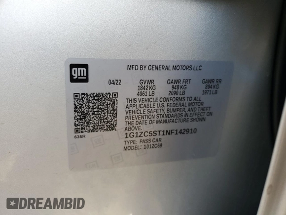 2022 Chevrolet Malibu LS with VIN 1G1ZC5ST1NF142910, listed as a Copart auction lot 49707065 with 65,162 mi miles and Salvage Title. Bid and sale history available at DreamBid. Image 12.