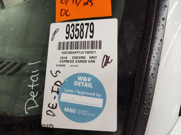 2018 Chevrolet Express Cargo with VIN 1GCWGAFP7J1198927, listed as a IAAI auction lot 42691823 with 115,294 mi miles and . Bid and sale history available at DreamBid. Image 1.