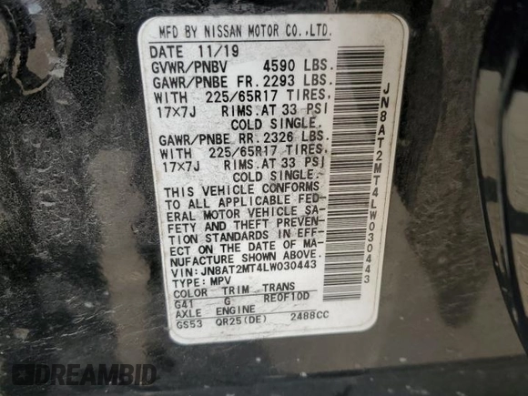 2020 Nissan Rogue S with VIN JN8AT2MT4LW030443, listed as a Copart auction lot 46864935 with 85,722 mi miles and Salvage Title. Bid and sale history available at carsss.com. Image 15.