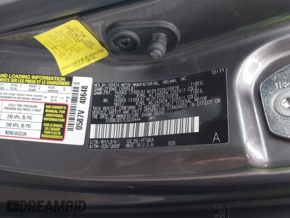 2012 Toyota Sienna XLE with VIN 5TDDK3DC7CS035444, listed as a IAAI auction lot 41640499 with 117,220 mi miles and . Bid and sale history available at DreamBid. Image 9.
