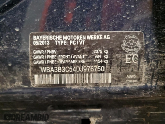 2013 BMW 3 Series 328i xDrive with VIN WBA3B3C54DJ976750, listed as a Copart auction lot 87681595 with Not Provided miles and Salvage Title. Bid and sale history available at carsss.com. Image 12.