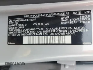 2023 Polestar 2 with VIN YSMEG3KA7PL145087, listed as a Copart auction lot 53559005 with 52,324 mi miles and Clean Title. Bid and sale history available at carsss.com. Image 12.