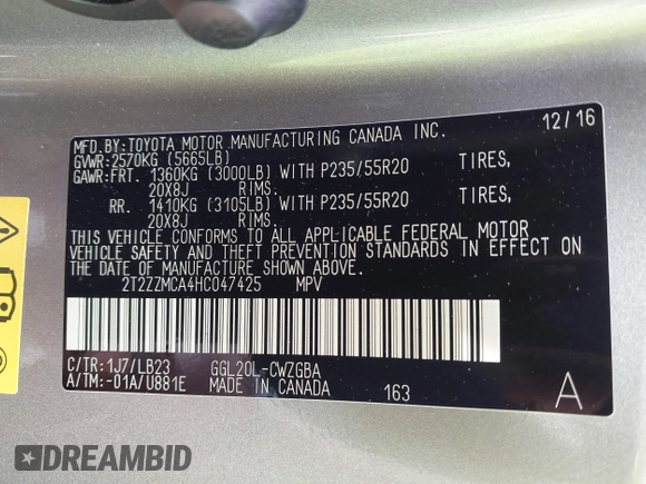 2017 Lexus RX 350 with VIN 2T2ZZMCA4HC047425, listed as a IAAI auction lot 42000748 with 78,157 mi miles and . Bid and sale history available at DreamBid. Image 9.