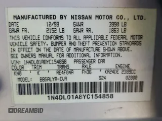 2000 Nissan Altima GXE with VIN 1N4DL01A8YC154858, listed as a Copart auction lot 50524305 with 180,722 mi miles and Salvage Title. Bid and sale history available at carsss.com. Image 12.