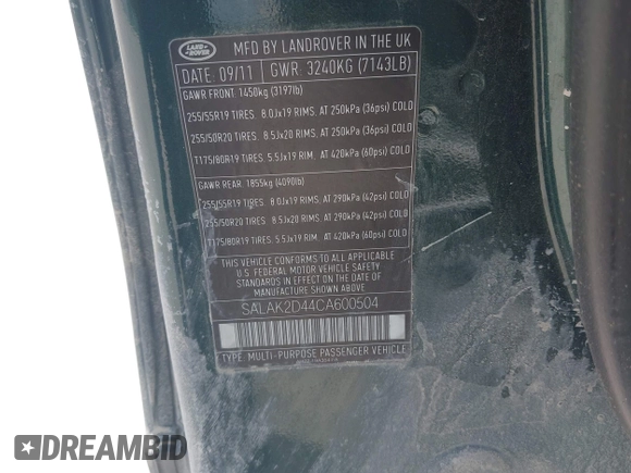 2012 Land Rover LR4 Lux с VIN SALAK2D44CA600504, выставлен на аукционе IAAI как лот 42314256 с пробегом 172 084 миль миль и . История ставок и продаж доступна на DreamBid. Изображение 9.