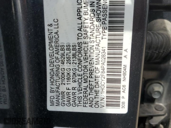2023 Honda Accord Touring with VIN 1HGCY2F84PA028341, listed as a Copart auction lot 54060315 with 55,296 mi miles and Salvage title. Bid and sale history available at DreamBid. Image 13.