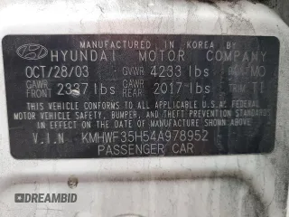 2004 Hyundai Sonata GLS with VIN KMHWF35H54A978952, listed as a Copart auction lot 49312725 with 0 mi miles and Salvage Title. Bid and sale history available at carsss.com. Image 12.