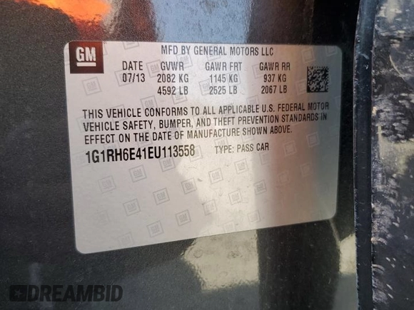 2014 Chevrolet Volt with VIN 1G1RH6E41EU113558, listed as a Copart auction lot 52639105 with 69,895 mi miles and Salvage Title. Bid and sale history available at DreamBid. Image 12.