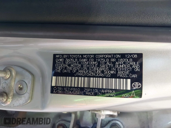 2009 Scion xD with VIN JTKKU10439J046122, listed as a IAAI auction lot 42562791 with 137,340 mi miles and . Bid and sale history available at DreamBid. Image 9.