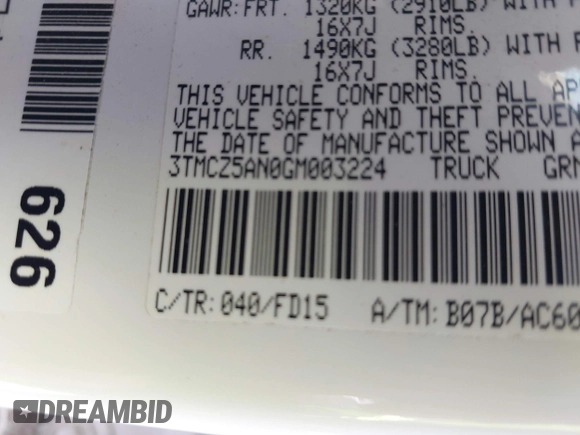 2016 Toyota Tacoma SR with VIN 3TMCZ5AN0GM003224, listed as a IAAI auction lot 42289910 with 140,899 mi miles and . Bid and sale history available at DreamBid. Image 9.
