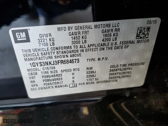 2015 Cadillac Escalade Premium with VIN 1GYS3NKJ3FR684673, listed as a Copart auction lot 50642145 with 127,105 mi miles and Salvage Title. Bid and sale history available at carsss.com. Image 13.