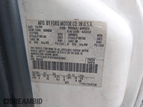 2000 Ford F-350 XL with VIN 1FTSX31FXYEB32383, listed as a IAAI auction lot 41447091 with 370,350 mi miles and . Bid and sale history available at DreamBid. Image 9.