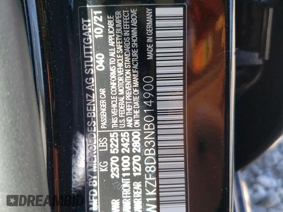 2022 Mercedes-Benz E 350 with VIN W1KZF8DB3NB014900, listed as a Copart auction lot 51530824 with 19,936 mi miles and Salvage title. Bid and sale history available at DreamBid. Image 12.