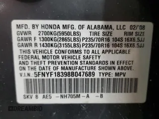 2008 Honda Pilot SE with VIN 5FNYF18398B047689, listed as a Copart auction lot 53529555 with 145,353 mi miles and Salvage Title. Bid and sale history available at DreamBid. Image 12.