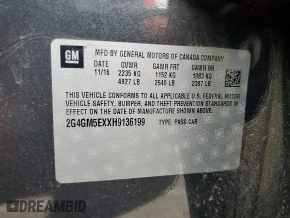 2017 Buick Regal with VIN 2G4GM5EXXH9136199, listed as a Copart auction lot 82654744 with 72,210 mi miles and Clean Title. Bid and sale history available at carsss.com. Image 12.